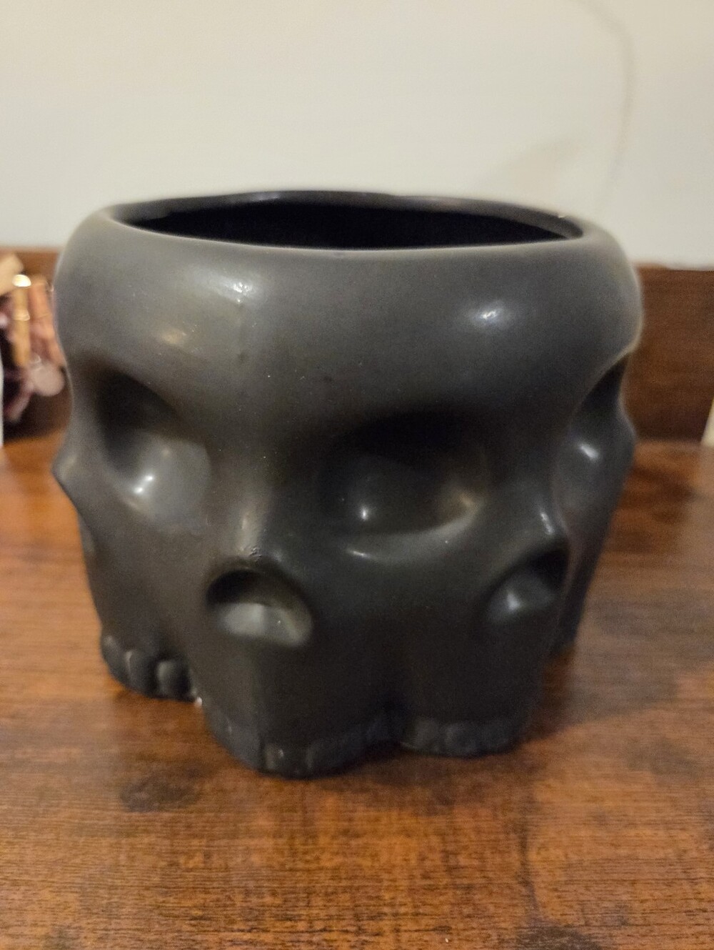 Matte Black Skull Ceramic Planter. Just In Time For Halloween!